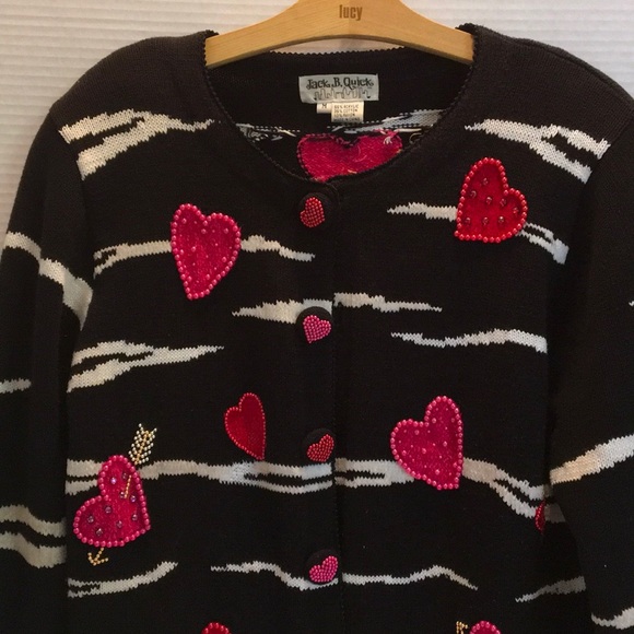 Jack B Quick Tops - JACK B. QUICK VALENTINES Cardigan B/W 3-D …Med
